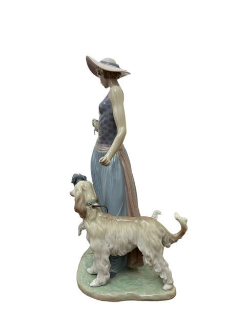 Woman Walking Dogs Lladro Figurine