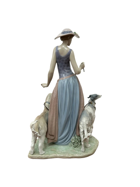 Woman Walking Dogs Lladro Figurine