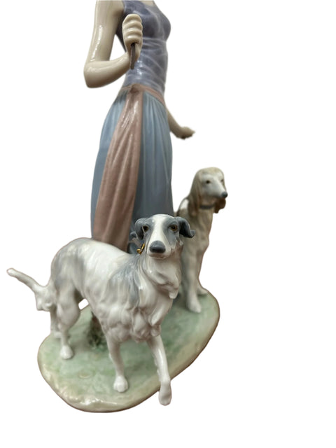 Woman Walking Dogs Lladro Figurine